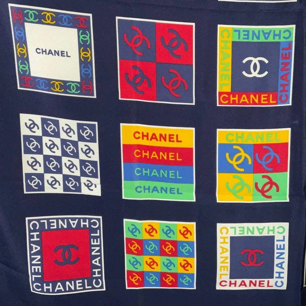 Chanel Multi-Color Signature Logo 100% Silk Square Scarf - Picture 13 of 15